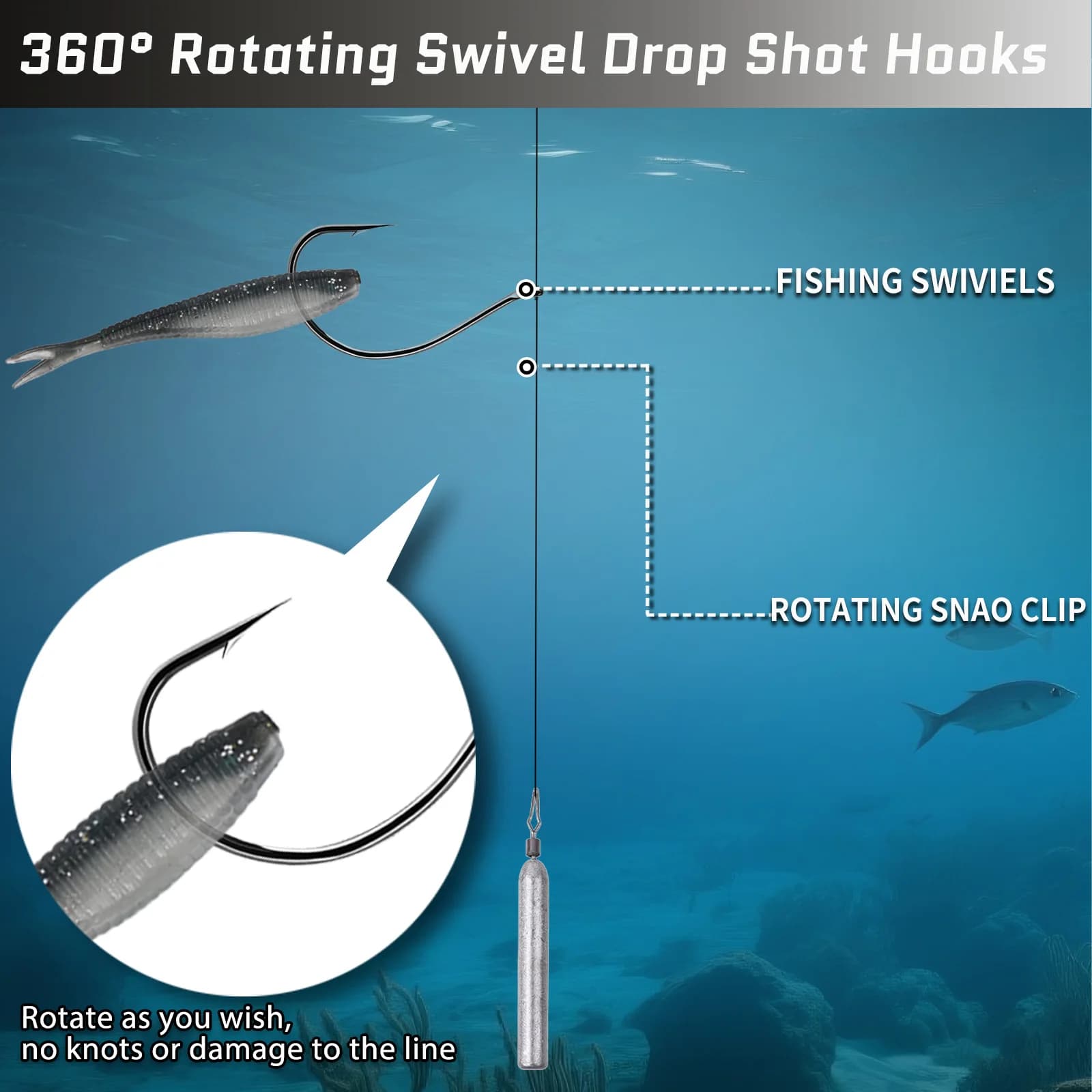 Hameçons drop shot 9KM 50-200 pièces nickel noir wacky rig pêche bass mer eau douce