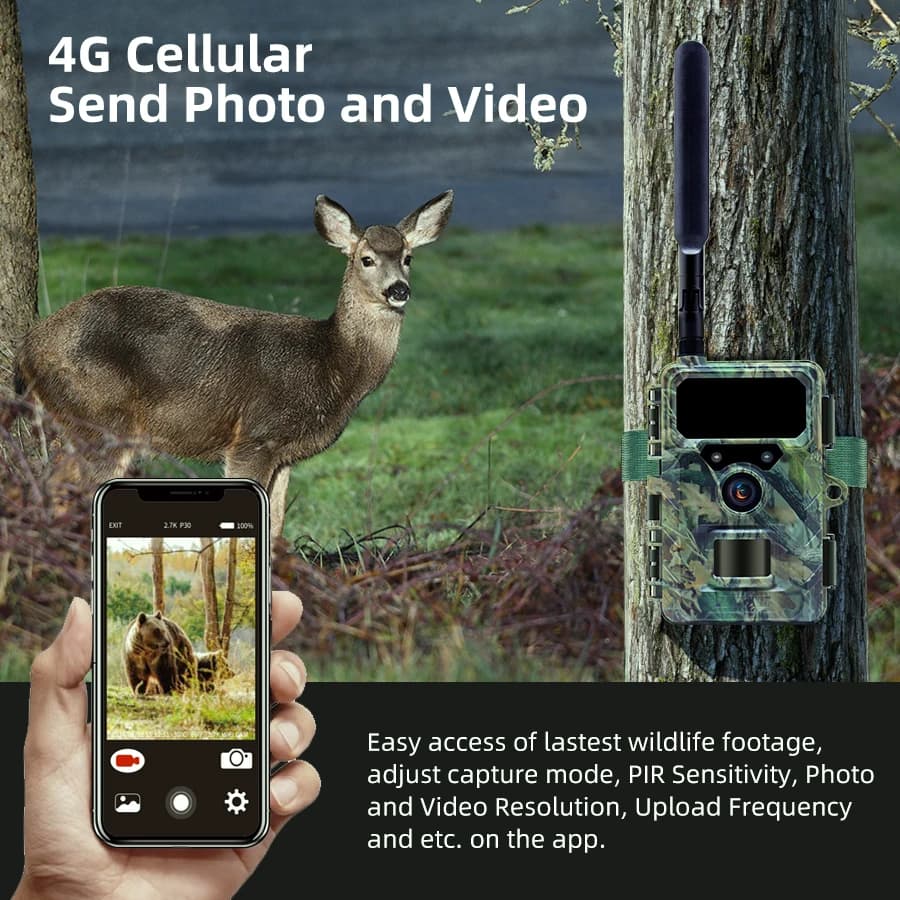 Caméra cellulaire 4G LTE 2.7K HD - Contrôle APP détection mouvement étanche faune chasse avec carte SIM