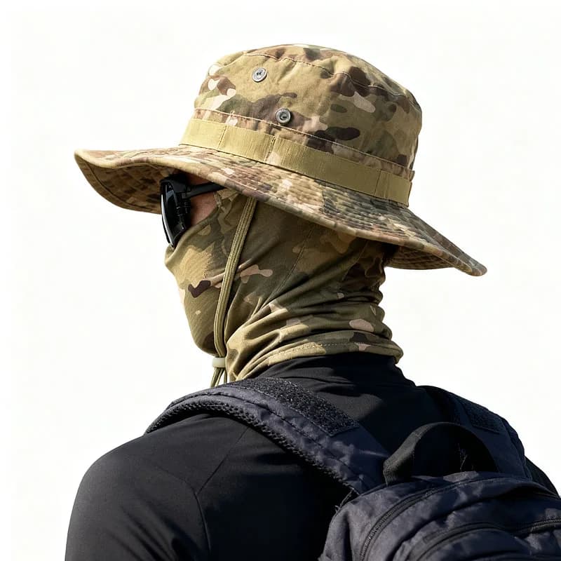 Chapeau camouflage pêche pliable à large bord - Bonnet boonie balaclava pour chasse et pêche