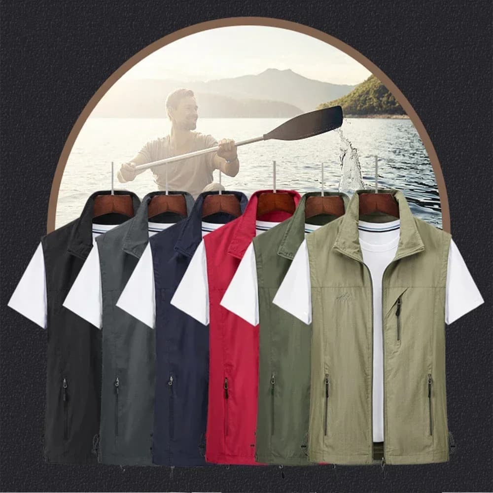 Veste légère homme pêche été respirante mesh avec poches et fermeture éclair couleur unie