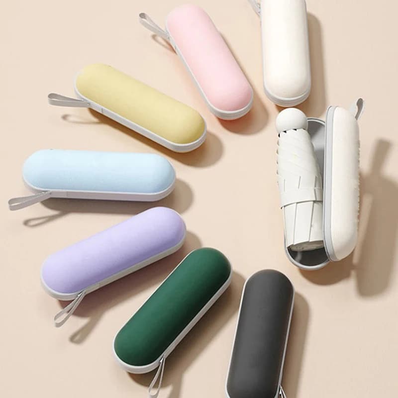Parapluie pliable mini anti-UV avec boîtier - Double usage soleil et pluie portable