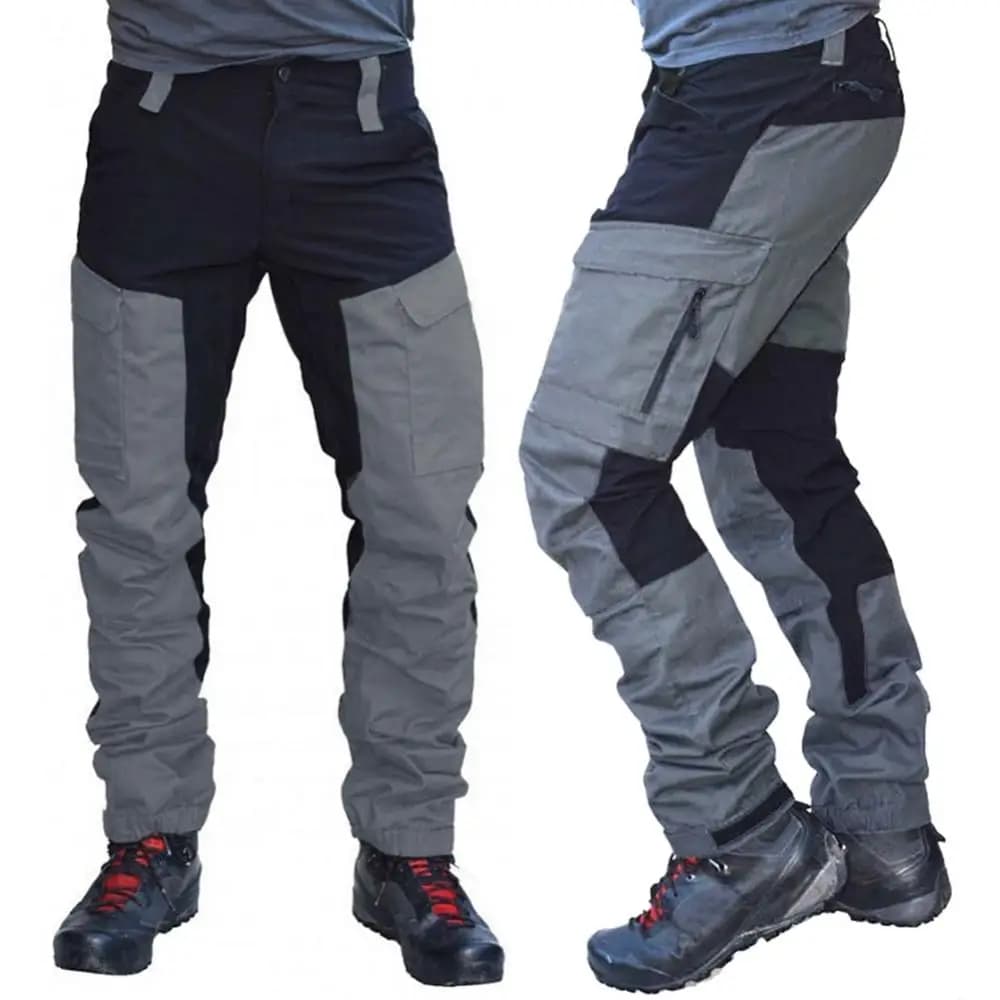 Pantalon cargo imperméable été pour hommes - Multi-poches color block - Parfait pêche et camping