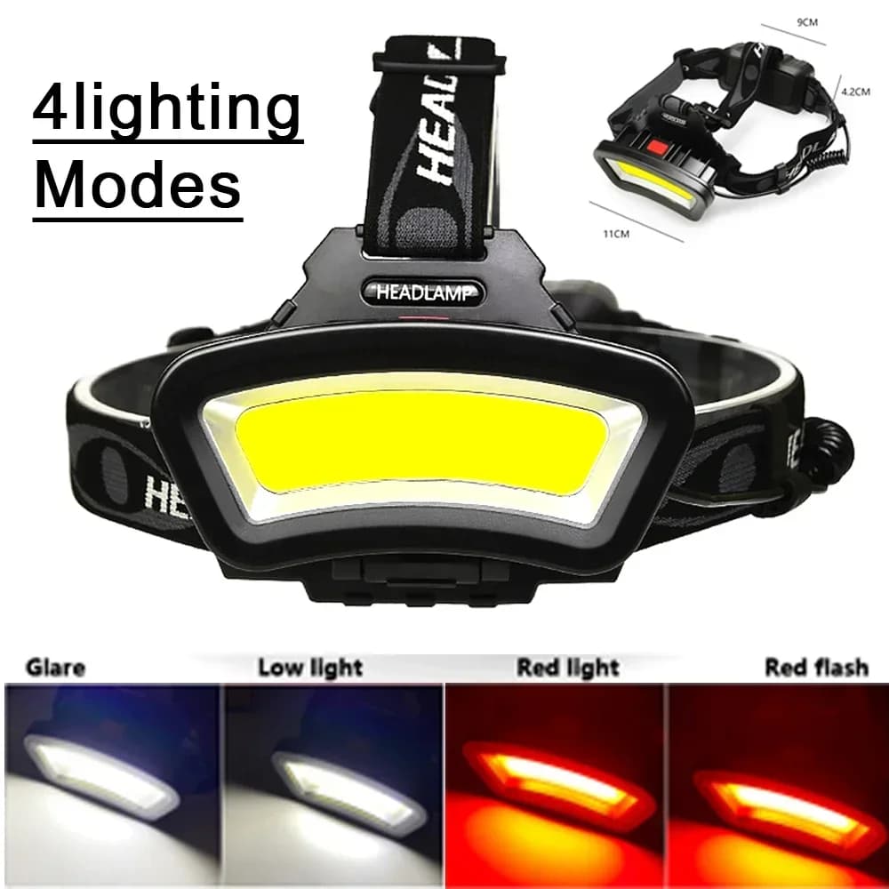 Lampe frontale COB LED puissante 4 modes - Rechargeable USB pour pêche et camping nocturne