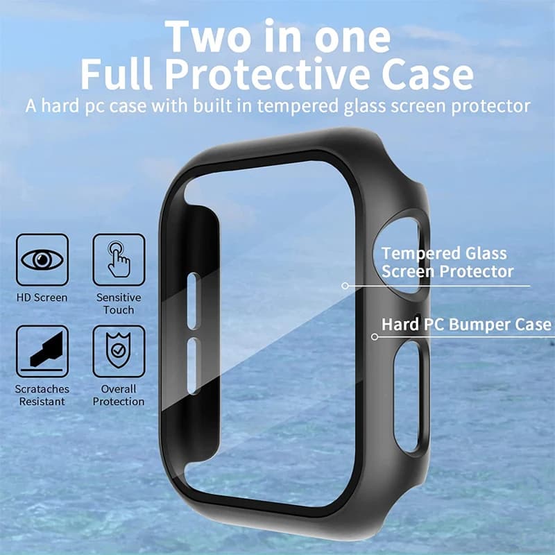 Protection verre trempé et coque pour Apple Watch série 9 8 7 6 SE 5 étanche pêche
