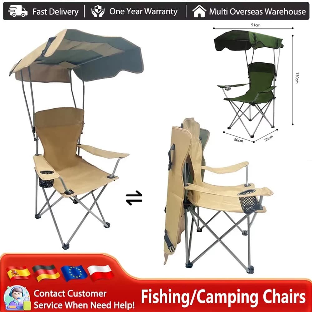 Chaise pliante avec auvent de protection - Siège ombragé pour pêche, plage et camping