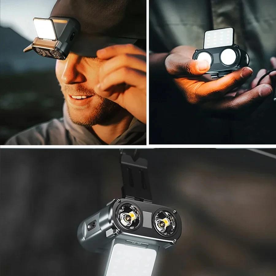 Lampe frontale hibou rotative rechargeable Type-C pour pêche, chasse et vélo avec éclairage LED puissant