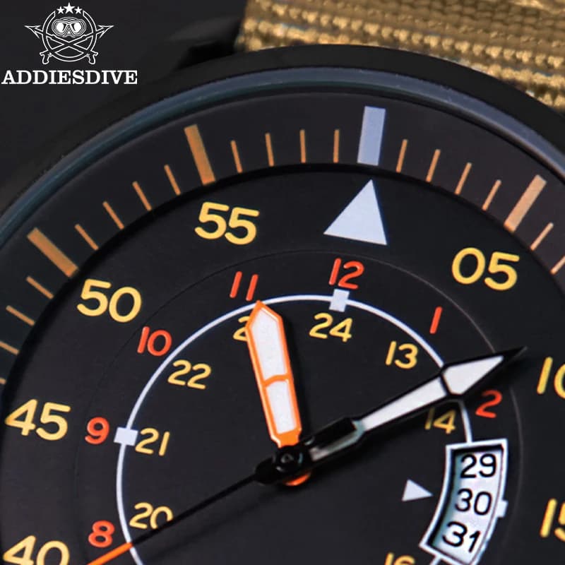 Montre homme ADDIESDIVE étanche 50m à cadran large et bracelet nylon - montre sport analogique luminescente
