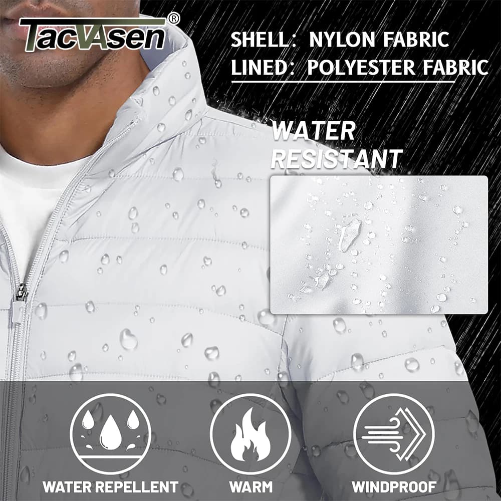Doudoune légère homme TACVASEN col montant waterproof - Veste travail outdoor coupe-vent chaude zip complet