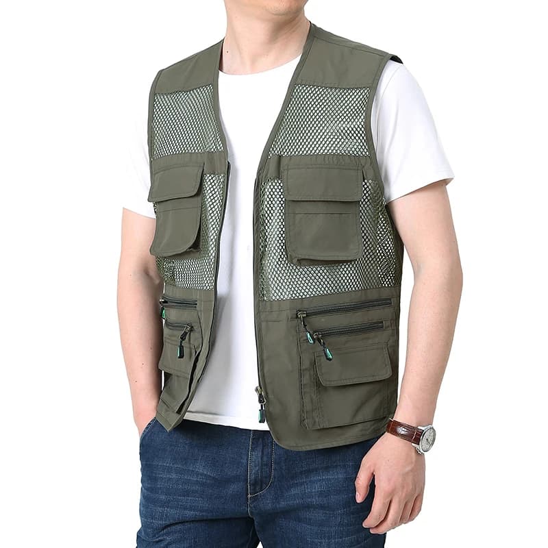 Gilet mesh homme été à séchage rapide avec multiples poches - ample et respirant pour pêche et tenue décontractée