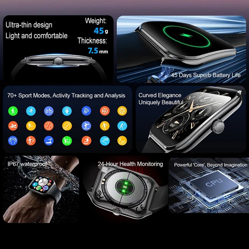 Montre connectée OPPO ultra fine 1.96" AMOLED 70+ modes sport monitoring santé appel Bluetooth étanche