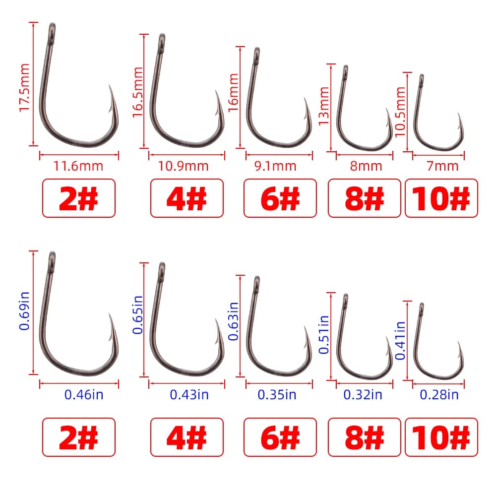 Hameçons de carpe Hirisi 50 pièces avec œillet, acier haut carbone, pointe barbelée et revêtement résistant