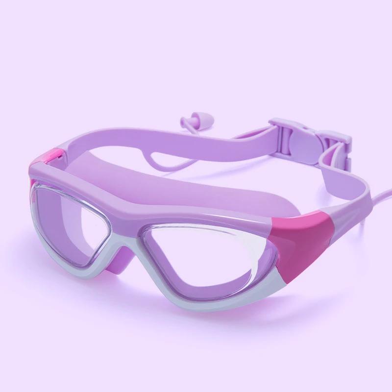 Lunettes de natation enfants haute définition anti-buée silicone grand angle grand cadre étanches bouchons oreilles