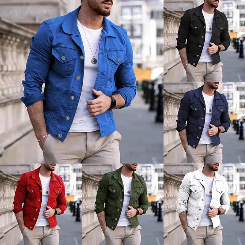 Veste denim slim homme streetwear pêche - Jean jacket classique coton pour pêcheurs casual tendance