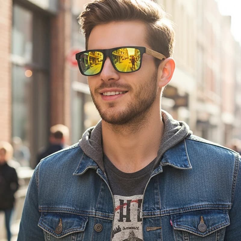 Lunettes en bambou bois UV-protection pour pêche écologique - Style rétro tendance 3052 - Homme