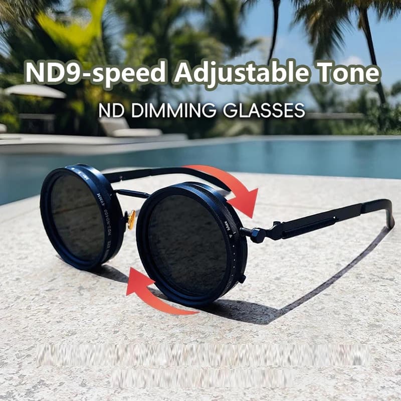 Lunettes de soleil rondes polarisées ND9 pêche réglables - Teinte variable outdoor punk rétro