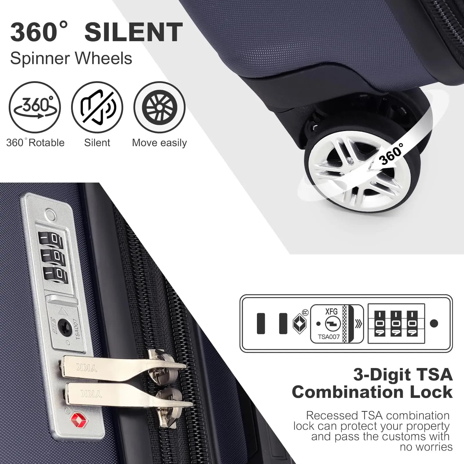 Valise cabine rigide KONO 4 roues multidirectionnelles avec serrure TSA 55cm 65cm 75cm bagage à main léger