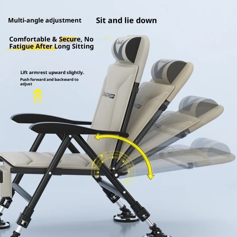 Fauteuil de pêche pliant réglable rembourré tout-terrain pour camping plage et extérieur