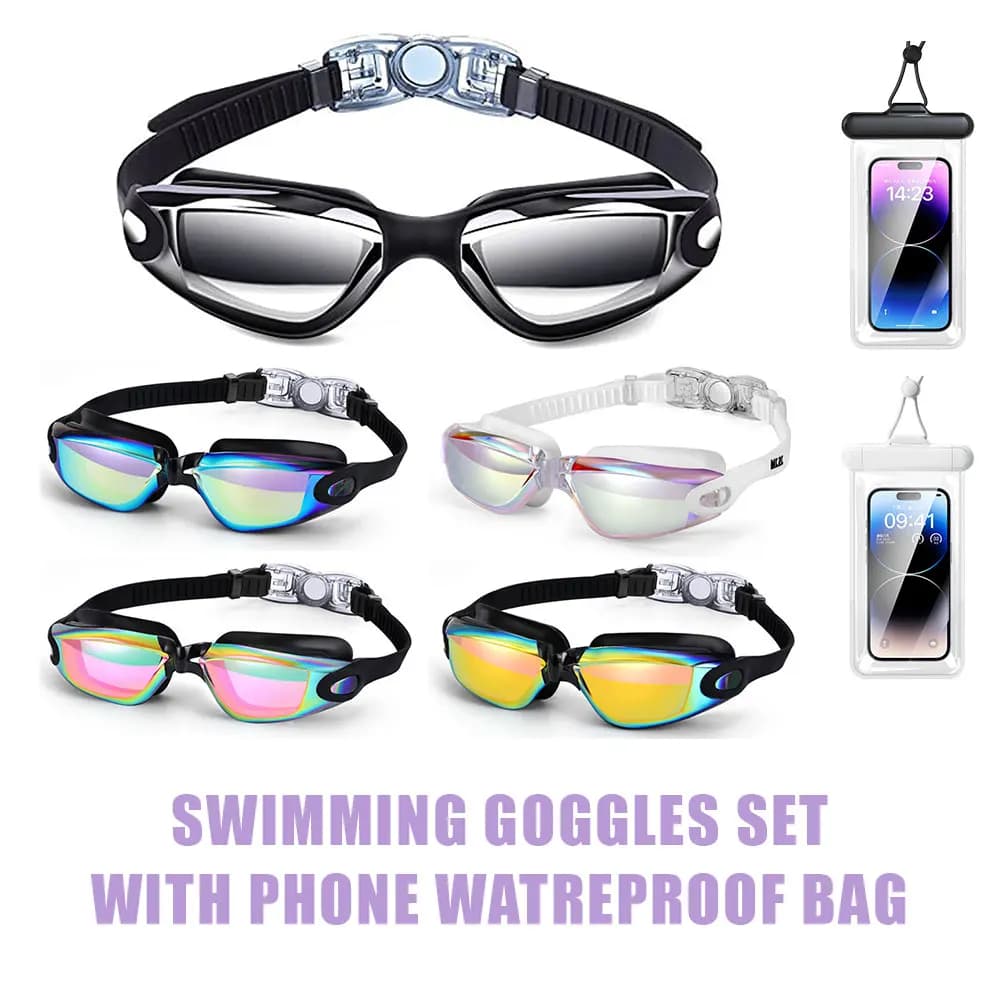 Lunettes de natation professionnelles anti-buée HD UV + Sac étanche téléphone - Cadeaux adultes