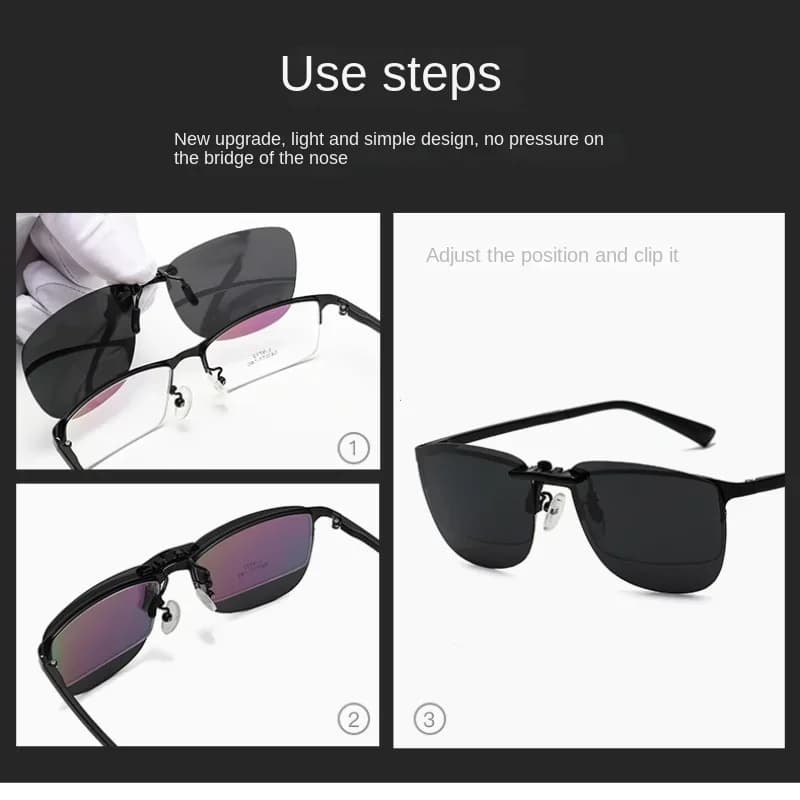 Lunettes clip polarisées carrées pour conduite nocturne - Anti-éblouissement UV400 unisexe