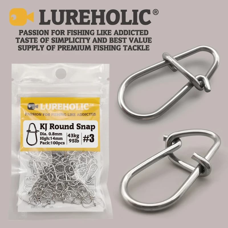 Lot de 100 émerillons ronds KJ LUREHOLIC pour pêche aux leurres, acier inoxydable 304 haute résistance anti-corrosion
