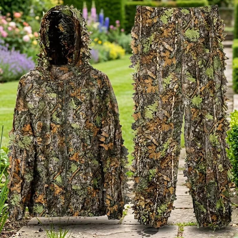 Combinaison Ghillie feuillue 3D camouflage forêt pour pêche discrète et photographie animalière