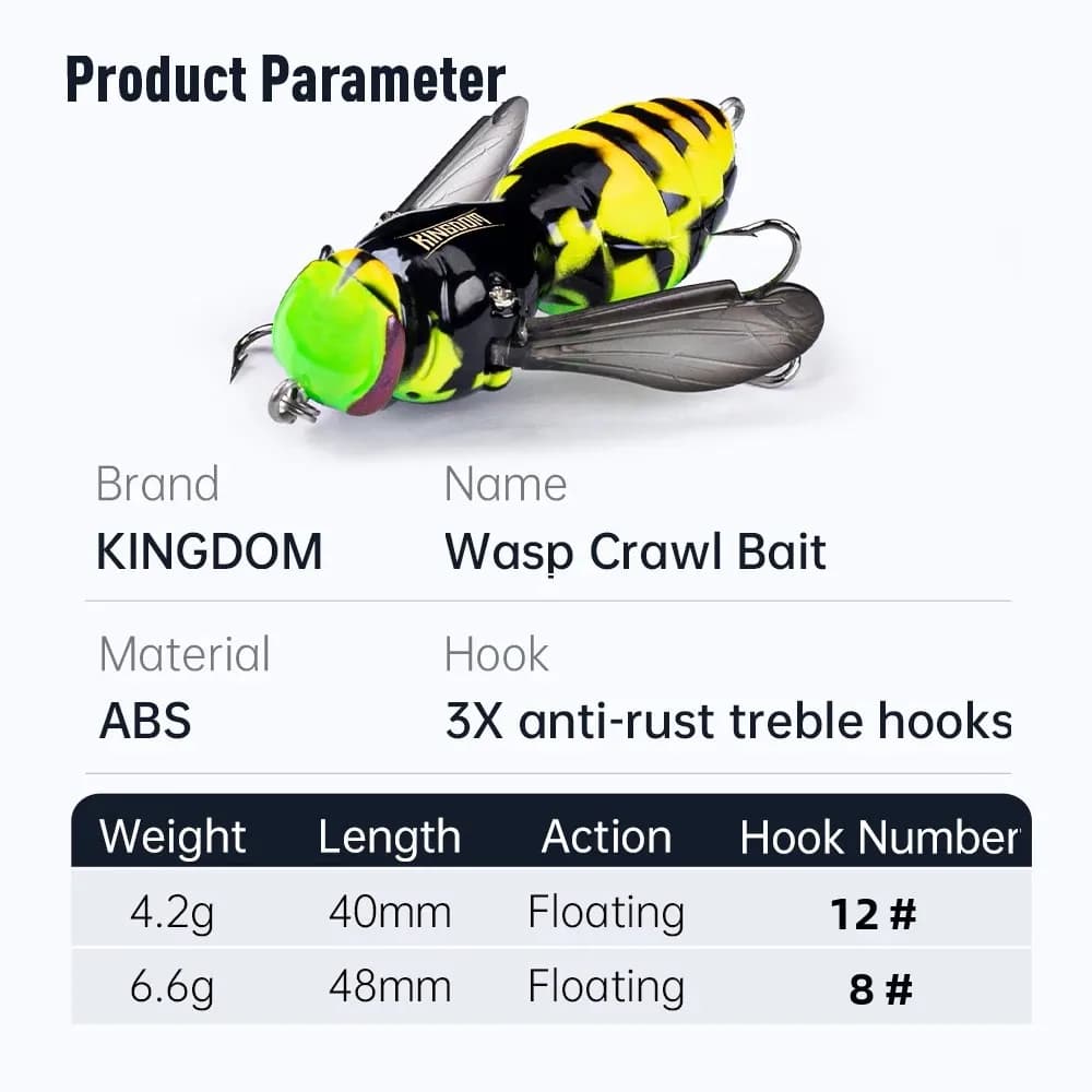 Leurre insecte guêpe flottant pour brochet et perche - Wobbler 4.2g à 6.6g leurre dur bio bass carpe