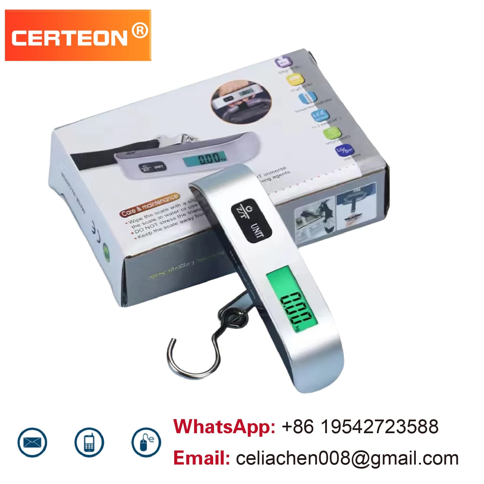 Pèse-bagage digital portable 50kg avec écran LCD rétroéclairé et sangle, pour peser son matériel de pêche et ses bagages