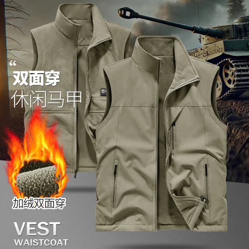 Veste polaire chaude hiver pêche photographe coupe-vent col montant double face homme