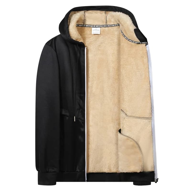 Veste d'hiver polaire doublée sherpa pour pêche - Coupe-vent chaude avec capuche zip homme