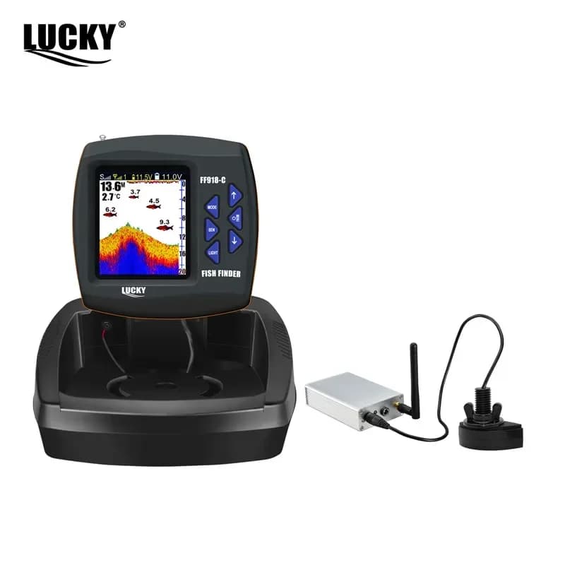 Bateau appât télécommandé Lucky FF918-CWL avec sondeur poissons 3.5" LCD portée 300m profondeur 100m