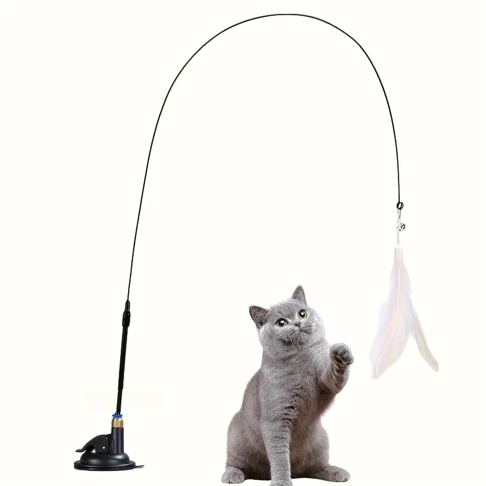 Jouet chat interactif canne à pêche avec clochette plume - Succion longue pour aventures jeu excitant