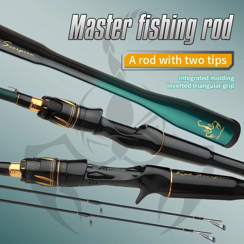 Canne leurre 2 pointes ROLLFISH carbone spinning/casting 1.8-2.7m eau douce salée bar black bass