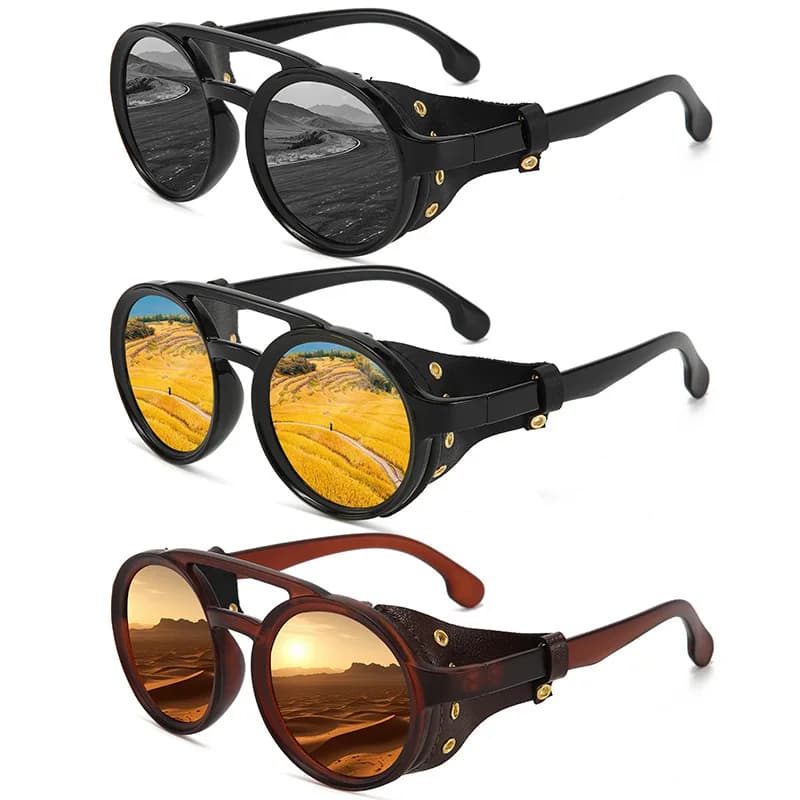 Lunettes rétro cuir vintage - Protection anti-vent UV400 sport outdoor pêche