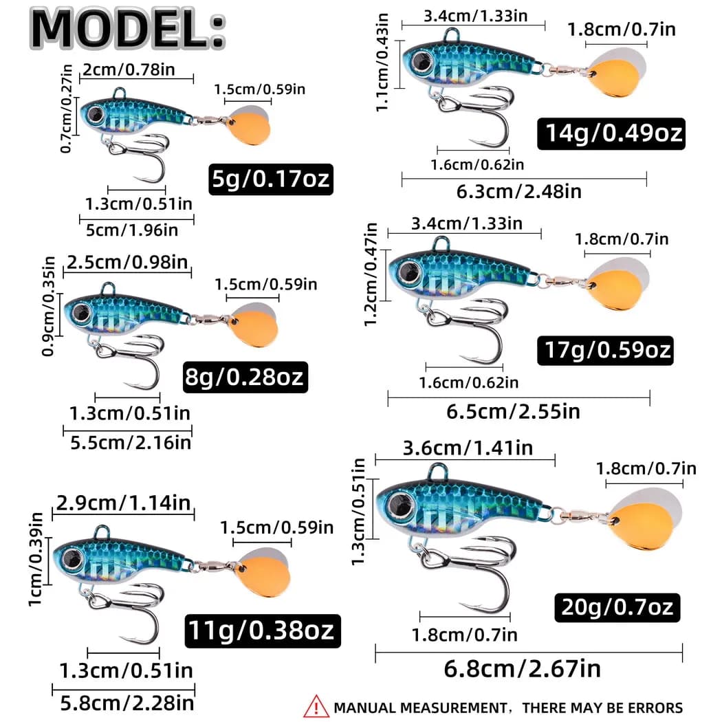 Leurre spinner 1 pièce 5g à 20g VIB métal - leurre vibrant à queue rotative pour pêche à la traîne