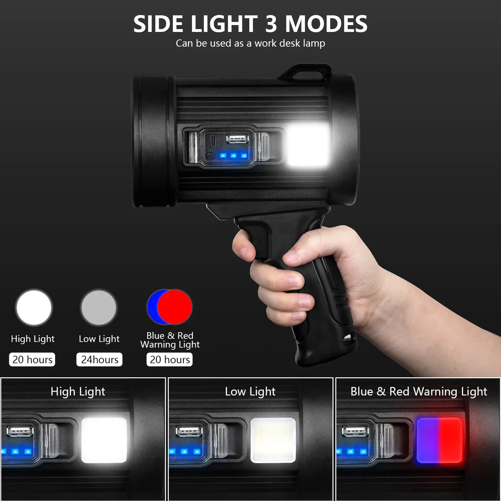 Projecteur rechargeable 1 million de lumens pour pêche - Éclairage puissant avec panneau solaire