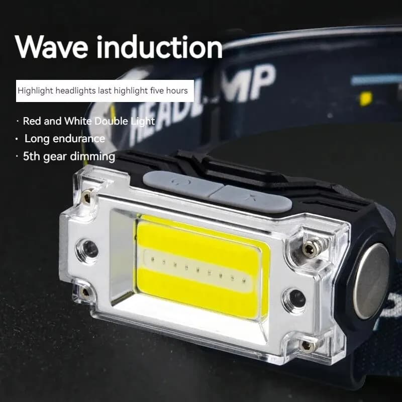 Lampe frontale pêche mini double COB avec capteur 5 modes clip pour casquette éclairage induction