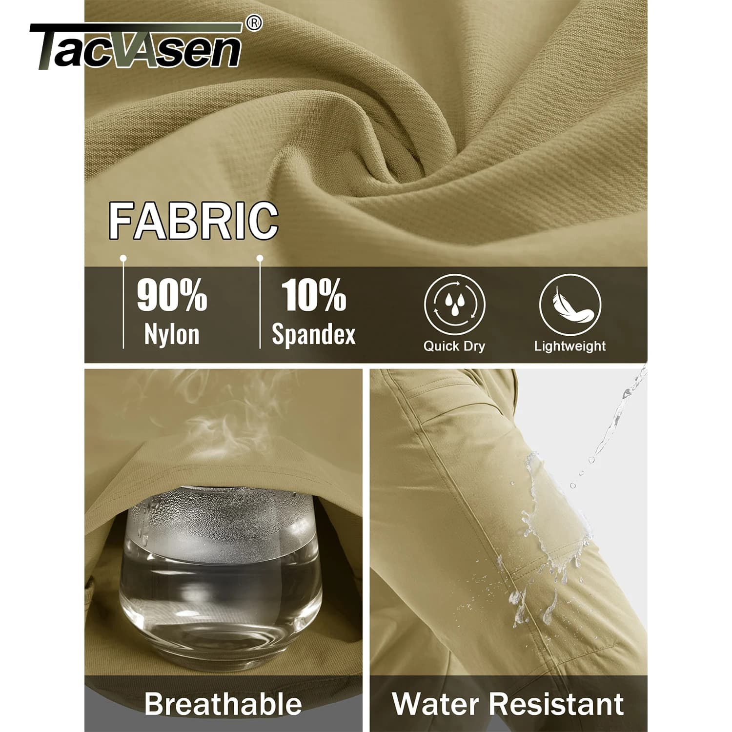 Pantalon randonnée homme TACVASEN léger séchage rapide 7 poches résistant à l'eau ripstop pêche cargo