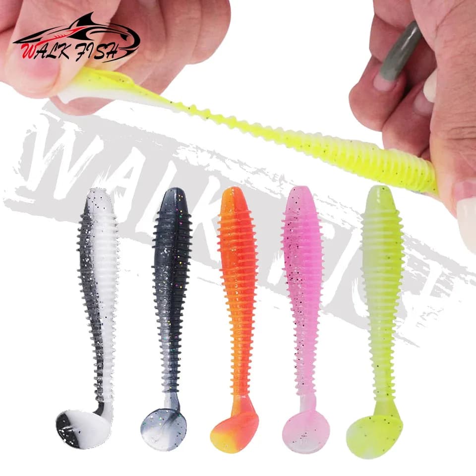 Leurres souples WALK FISH 10Pcs T-tail bicolores pour perche et poisson mandarin - appâts efficaces