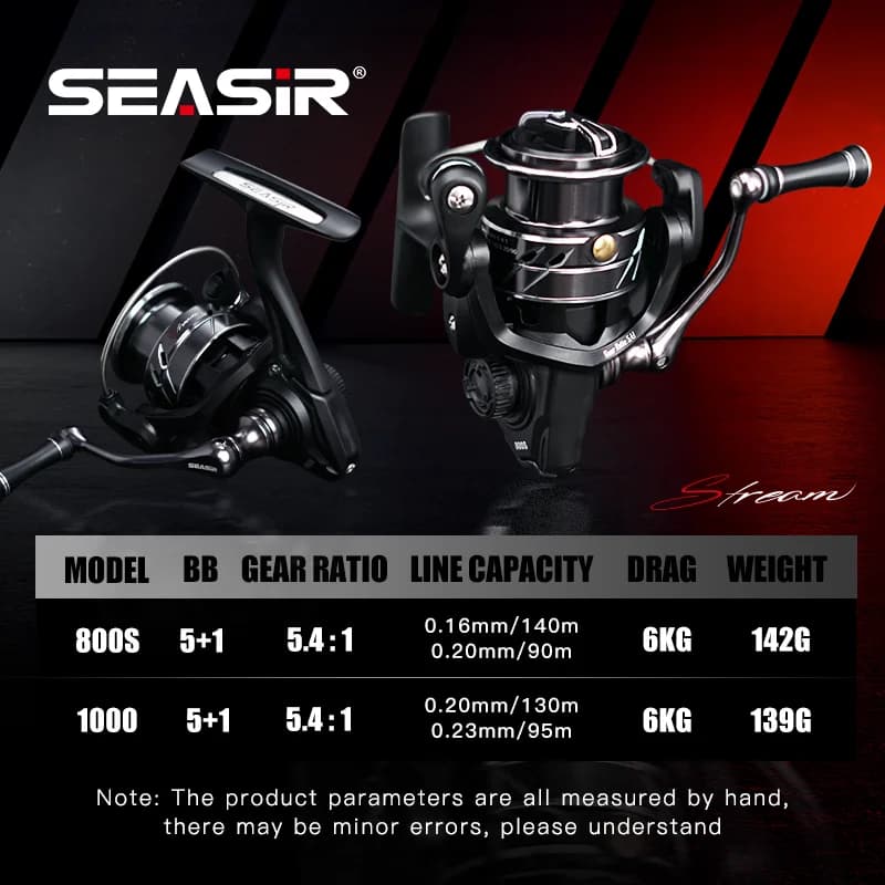 Moulinet de pêche spinning SEASIR Stream 139g ultraléger, frein 6kg et roulements 5+1 pour pêche sportive