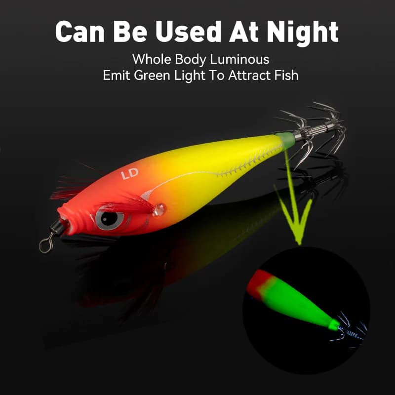 Leurre LEYDUN Luminous Horizontal Squid Jig 5pcs - Appât phosphorescent pêche calmar seiche crevettes mer