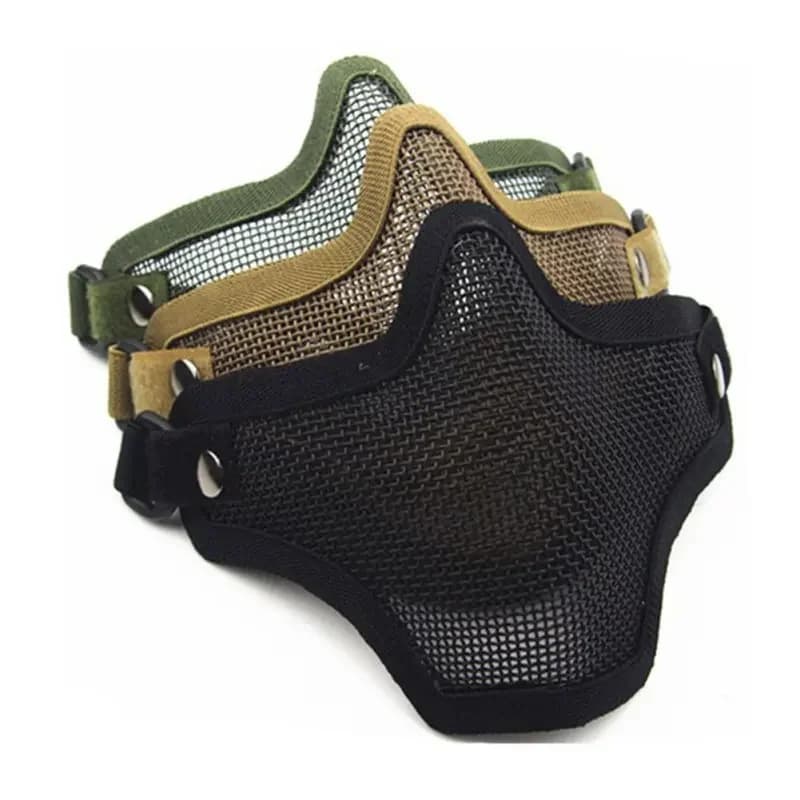 Masque camouflage tactique demi-visage maillage acier pêche airsoft accessoires chasse protection