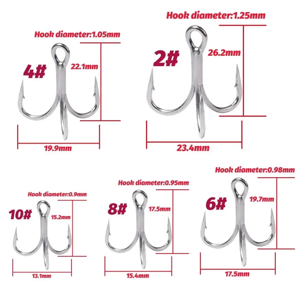Hameçons triple GOBAIT 20 pièces acier carbone aiguisés 2 à 10 pour pêche - Nickelé anti-rouille