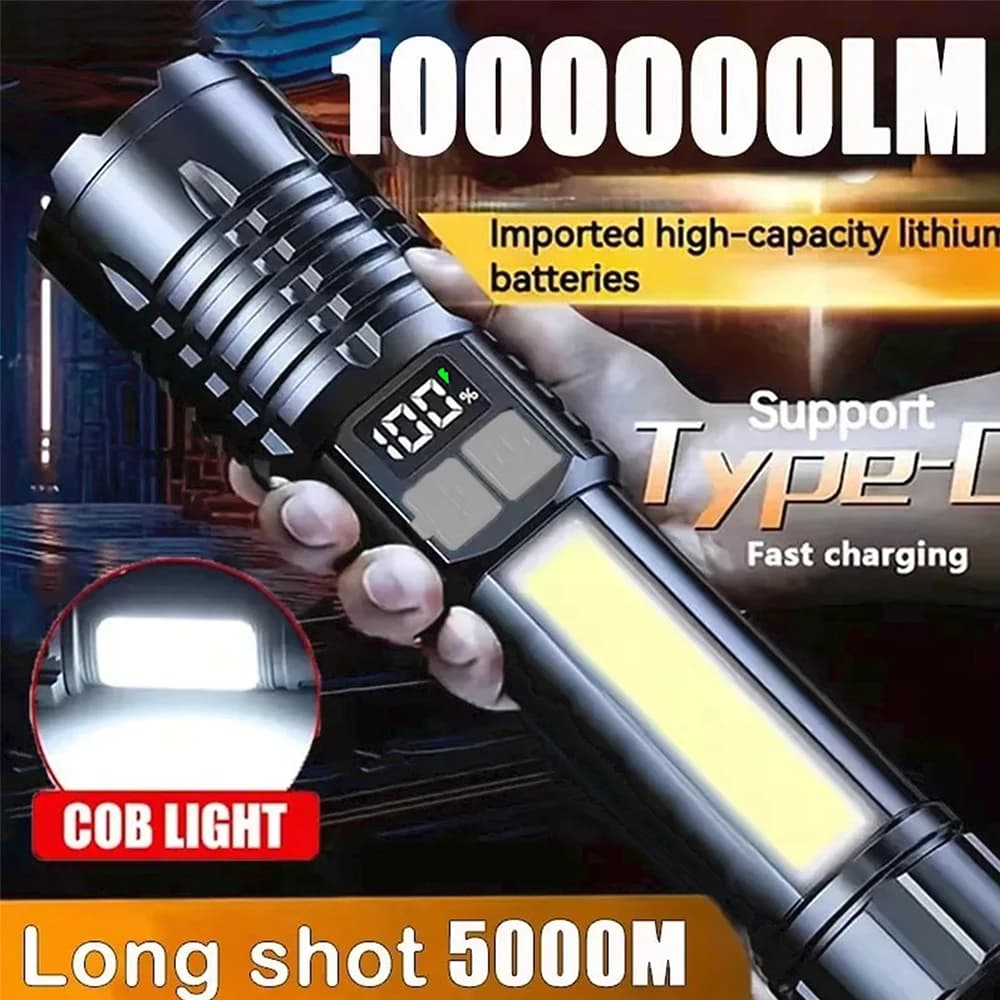Lampe torche LED rechargeable TYPE-C haute puissance - Projecteur COB lumière latérale pêche camping