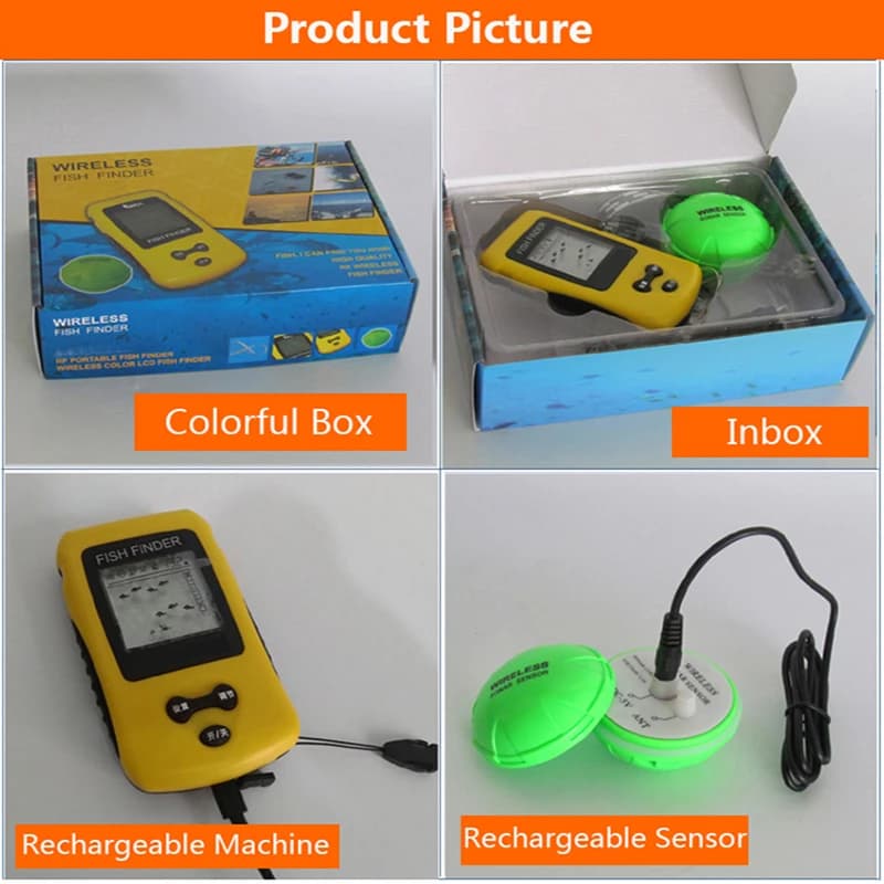 Détecteur de poissons sans fil KDR coloré - Sondeur à écho avec transducteur et batterie rechargeable