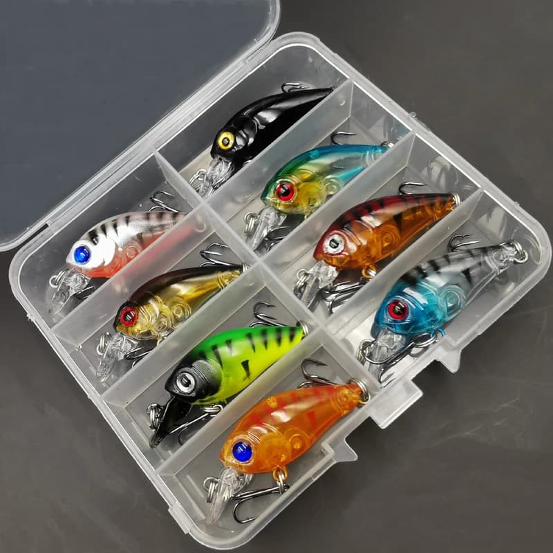 Kit de 8 leurres souples crankbait minnow pour pêche en surface, appâts artificiels flottants