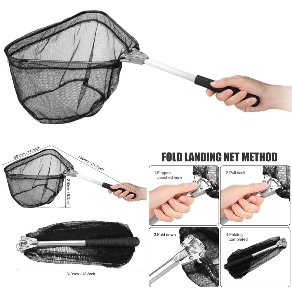 Épuisette aluminium télescopique durable extensible 190cm - Filet pliable sécurité capture poissons
