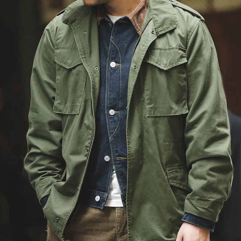 Veste militaire vintage M65 Maden pour hommes - Field jacket verte coupe-vent casual avec poches