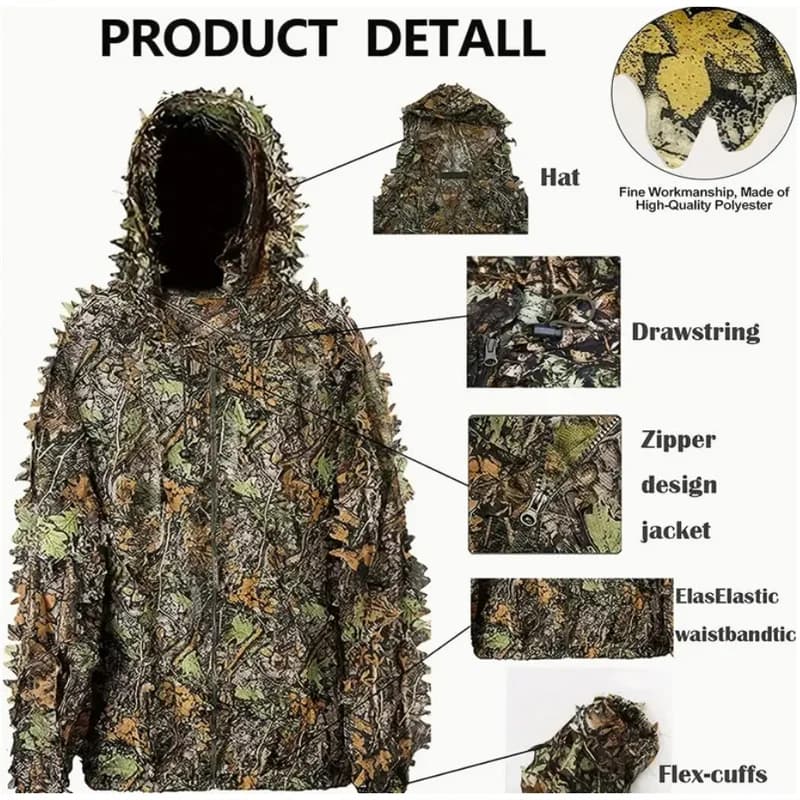 Combinaison camouflage 3D pêche - Tenue polyvalente saisons pêche photographie