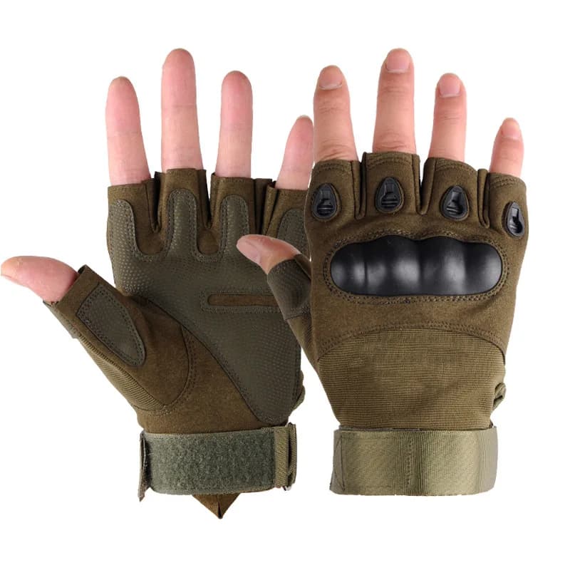 Gants tactiques demi-doigts pour pêche - Protection knuckle pour maniement équipement