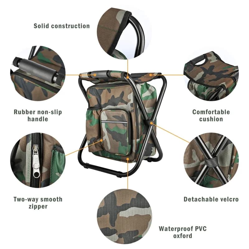 Sac à dos chaise de pêche 2 en 1 pliable et résistant pour chasse et escalade